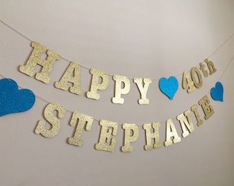 Personalized Gold Glitter Birthday Banner: Custom Age & Name