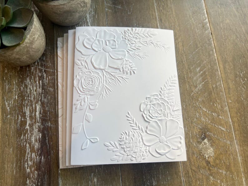 Embossed Floral Greeting Card Set: Blank Inside, White Card Stock ...