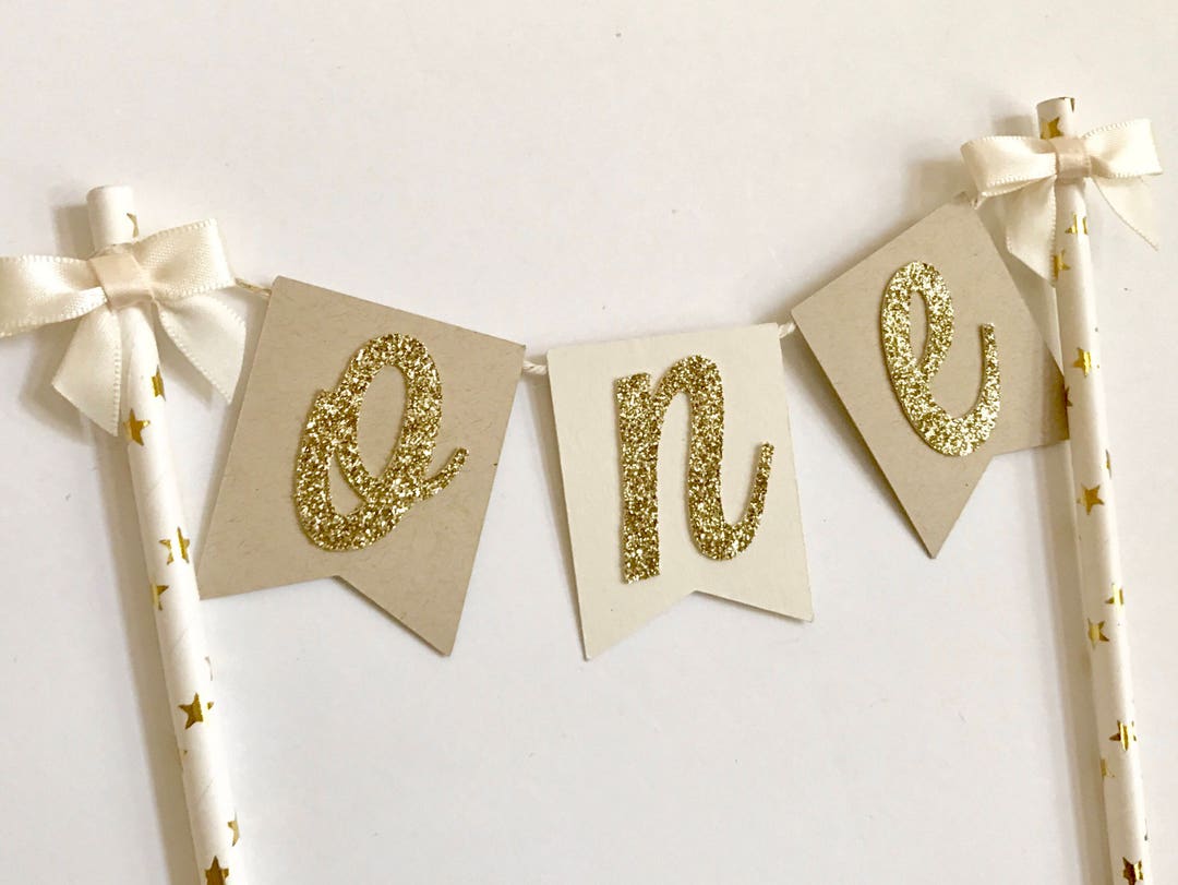 Gold Glitter First Birthday Cake Topper: Neutral Party Decor - Etsy