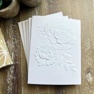 Embossed Peony Floral Greeting Card Set: Blank Inside, Peony