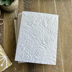 Embossed Floral Greeting Cards Set: Blank White Card Stock, Roses