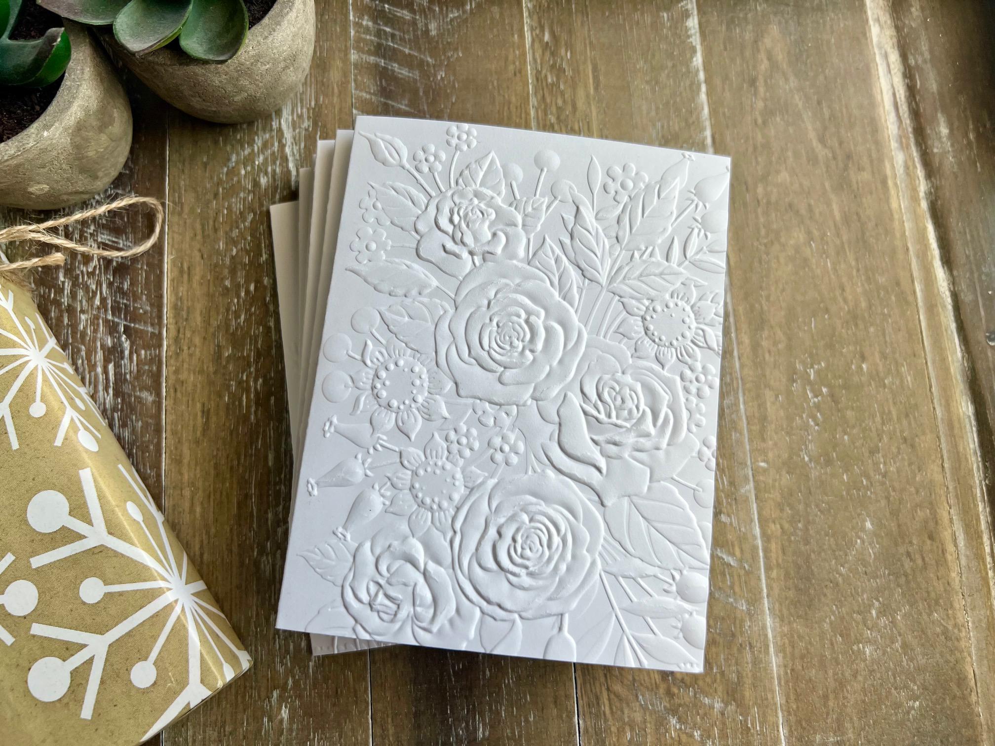Embossed Floral Greeting Cards Set: Blank White Card Stock, Roses - Etsy