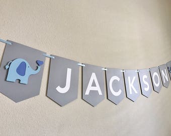 Custom Name Banner: Elephant Baby Shower Decor