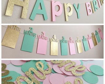 Handmade First Birthday Banner: Photo Banner & Confetti Decor