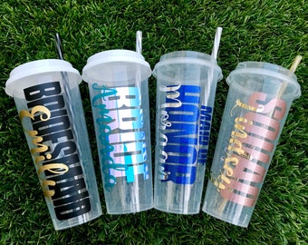 Custom Bridesmaid Party Cups: Personalized Bachelorette Favors, Reusable with Lid & Straw