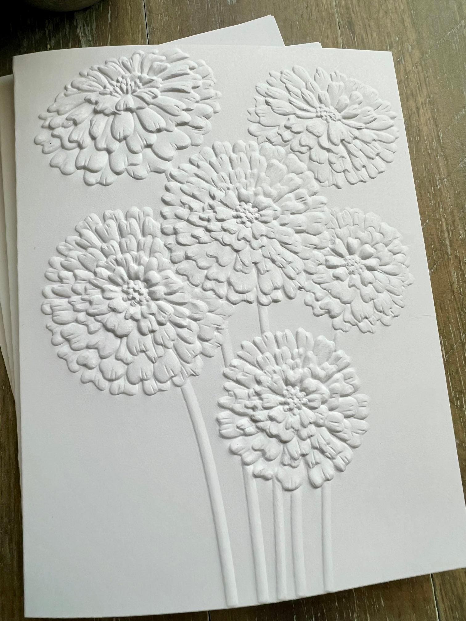 Embossed Floral Greeting Card Set: Blank White Cards, Zinnia Design ...