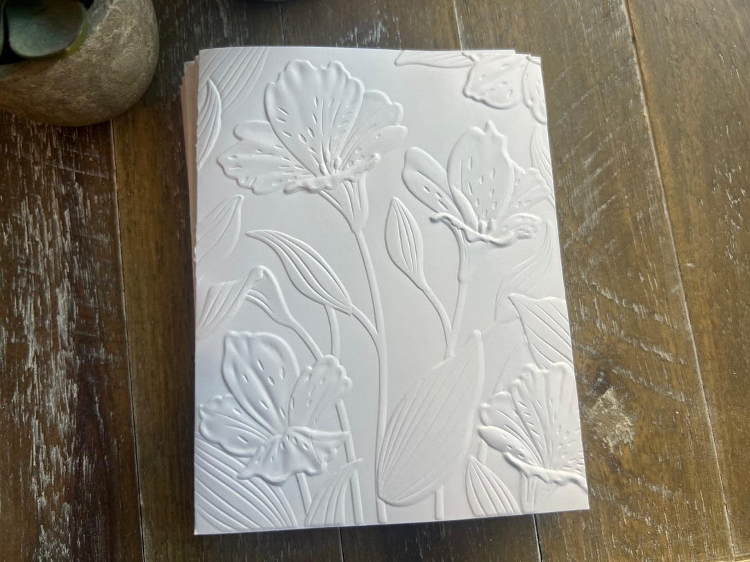 Embossed Alstroemeria Greeting Card Set: Blank Inside, White Card Stock ...