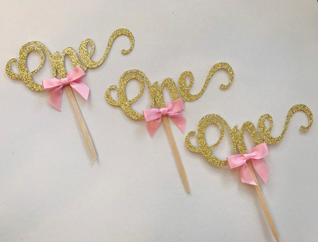 Gold Glitter "one" Cake Topper: First Birthday Cupcake Decorations - Etsy