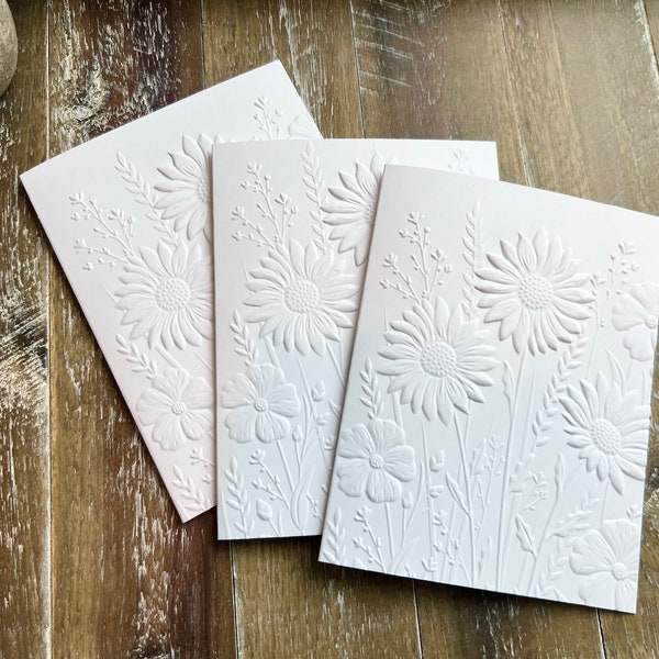 Embossed Cards, Embossed Note Cards, Embossed Cards Set, Note Card Set, Boxed Greeting Cards,  Floral Cards, Flower Cards, SUNFLOWERS