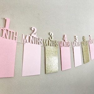 Banner de foto de primer cumpleaños, banner de primer cumpleaños, banner de foto de 1er año, banner de foto de un año, banner de foto mensual, cumpleaños rosa y dorado