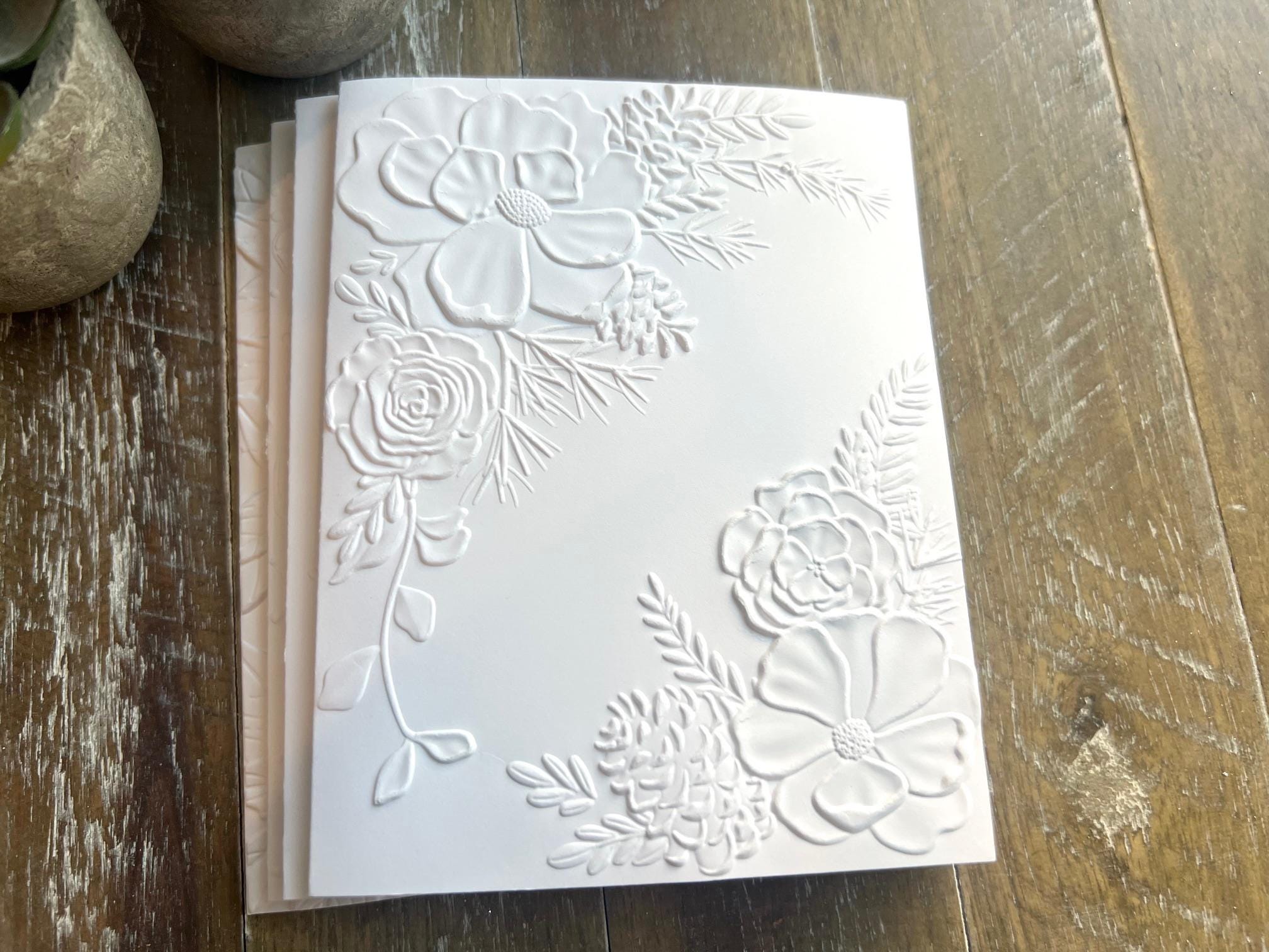 Embossed Floral Greeting Card Set: Blank Inside, White Card Stock ...