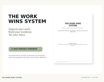 Work Wins System | Accomplishment Tracker & Performance Review Workbook | Career Growth Planner | Printable PDF