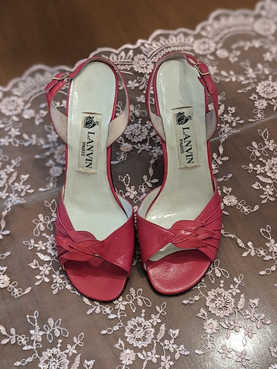 LANVIN women vintage red leather heels sandals 6