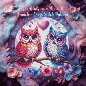 Owl Cross Stitch Pattern Moonlit Night Sky Modern Needlepoint Chart PDF