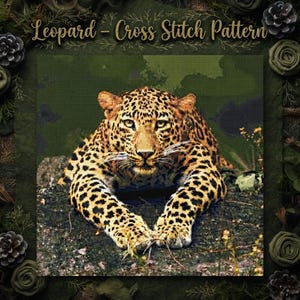 Leopard Cross Stitch Pattern Wildlife Modern Embroidery Chart Big Cat Needlepoint Design