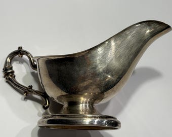 Salsiera vintage in argento placcato – Manico decorato e beccuccio curvo