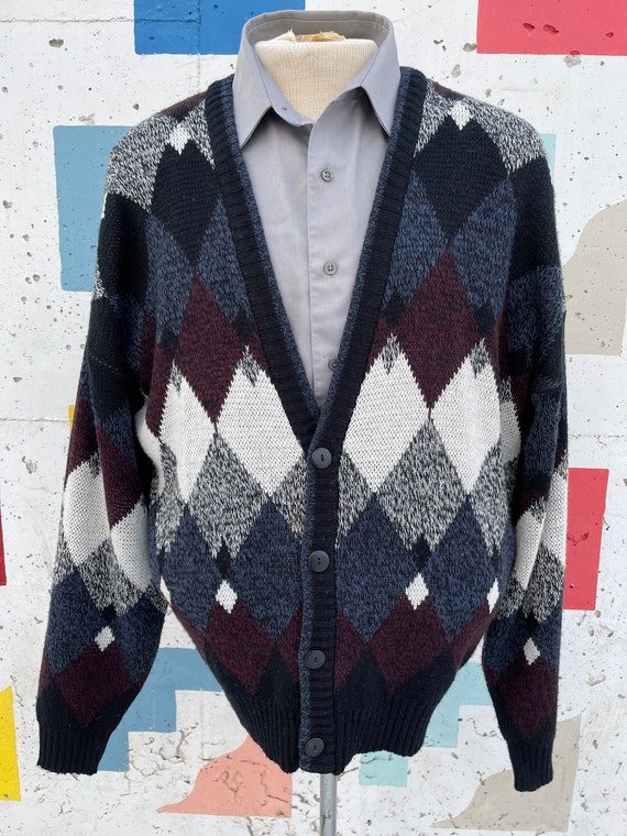 Vintage Diamond Pattern Expressions Cardigan - L