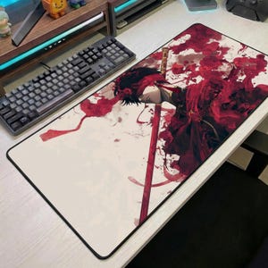 Alfombrilla de ratón de anime Record of Ragnarok, tapete de escritorio para juegos de samuráis, tapete de escritorio de anime rojo y negro, alfombrilla de ratón para gamers de manga, regalo para configuración de juegos otaku
