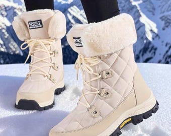 Plush Winter Snow Boots, High-Top Ski Hiking Shoes, Warm Outdoor Footwear