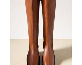 Botas largas de cuero / Botas altas hasta la rodilla con arnés / Botas altas de montar hechas a mano / Botas vaqueras marrones con hebilla / Botas vaqueras resistentes / navidad