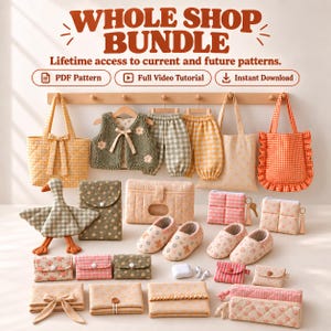 Komplettes Shop-Paket: PDF-Schnittmuster für Babykleidung, Taschen und Accessoires, anfängerfreundlich, mit Video-Anleitungen