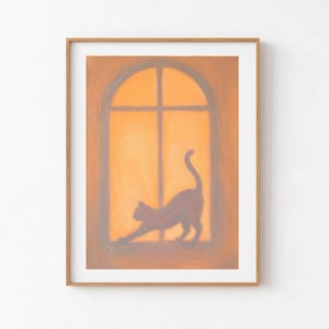 Soft Light Cat Printable Wall Art, Sunlit Window Silhouette, Warm Minimalist Decor, Digital Download
