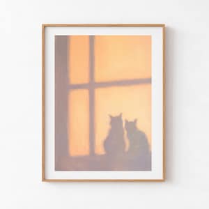 Two Cats Printable Wall Art, Sunlit Window Cat Silhouettes, Soft Light Decor, Digital Download