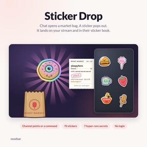 Twitch Sticker Collecting Game Widget, Channel Points Blind Bag Chat Game, Cute Food Stickers for OBS, No StreamElements (Instant Download)