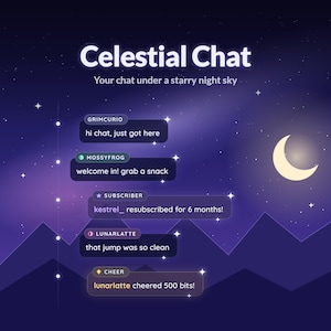 Widget celeste per la chat di Twitch, sovrapposizione per chat con stelle del cielo notturno per OBS (download immediato)