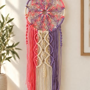 Colorful Macramé Dream Catcher Wall Hanging — Boho Whimsical Home Decor