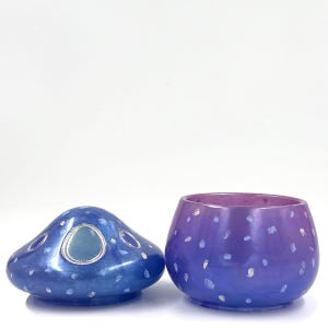 Misty Meadow Mushroom Resin Trinket Box, Blue and Purple Lidded Container, Whimsical Cottagecore Jewelry Storage image 6