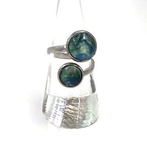 Handmade Resin Jewelry Set, Blue Green Swirl Pendant Necklace, Drop Earrings, Bangle, Ring (Silver Tone) image 2