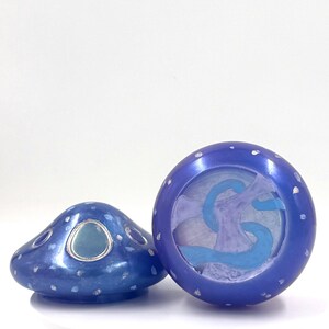 Misty Meadow Mushroom Resin Trinket Box, Blue and Purple Lidded Container, Whimsical Cottagecore Jewelry Storage image 5