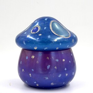 Misty Meadow Mushroom Resin Trinket Box, Blue and Purple Lidded Container, Whimsical Cottagecore Jewelry Storage image 3