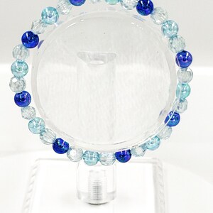 Aqua and Cobalt Faceted Bead Bracelet, Iridescent Stretch Bracelet, Sparkly Icy Blue Stackable image 2
