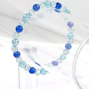Aqua and Cobalt Faceted Bead Bracelet, Iridescent Stretch Bracelet, Sparkly Icy Blue Stackable image 1