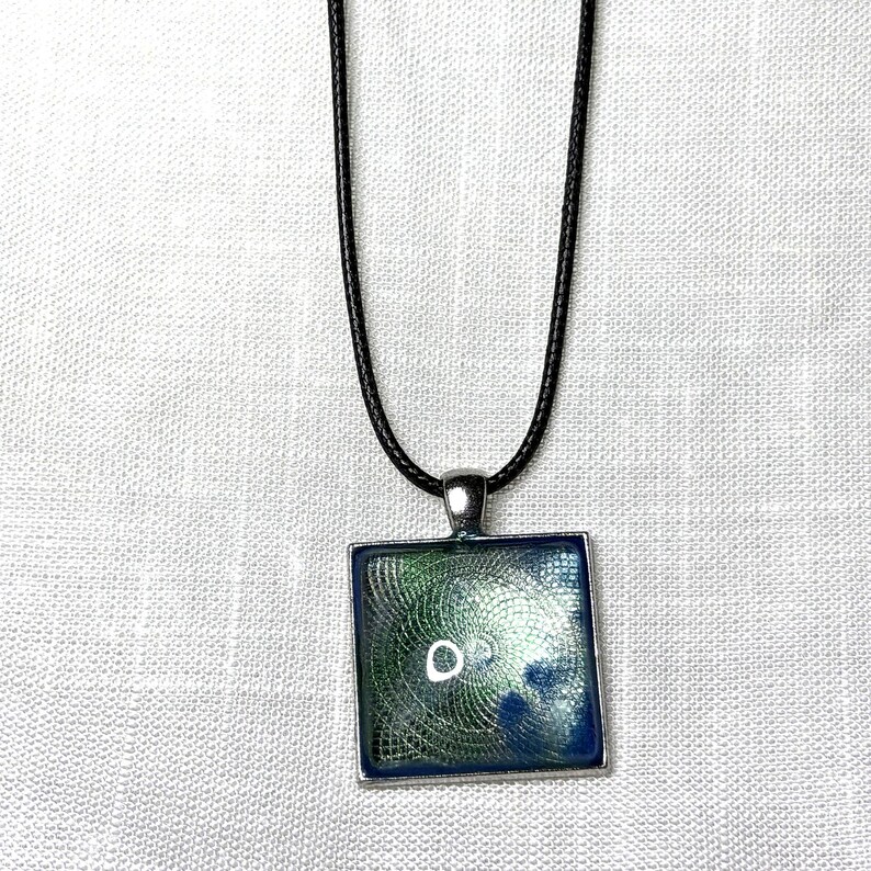 Handmade Resin Jewelry Set, Blue Green Swirl Pendant Necklace, Drop Earrings, Bangle, Ring (Silver Tone) image 5