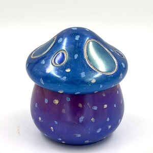 Misty Meadow Mushroom Resin Trinket Box, Blue and Purple Lidded Container, Whimsical Cottagecore Jewelry Storage image 2