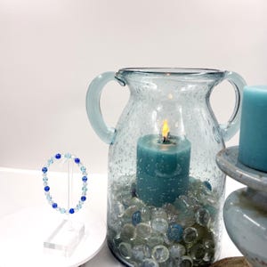 Aqua and Cobalt Faceted Bead Bracelet, Iridescent Stretch Bracelet, Sparkly Icy Blue Stackable image 3