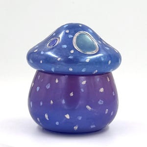 Misty Meadow Mushroom Resin Trinket Box, Blue and Purple Lidded Container, Whimsical Cottagecore Jewelry Storage image 1