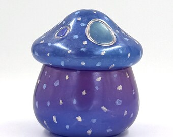 Misty Meadow Mushroom Resin Trinket Box, Blue and Purple Lidded Container, Whimsical Cottagecore Jewelry Storage