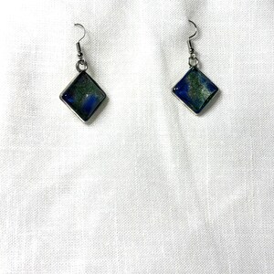 Handmade Resin Jewelry Set, Blue Green Swirl Pendant Necklace, Drop Earrings, Bangle, Ring (Silver Tone) image 4