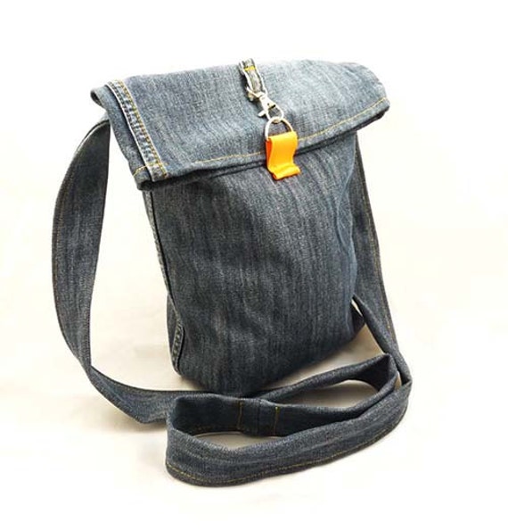 Items similar to Recycled Jeans Messenger Cross Body Bag on Etsy