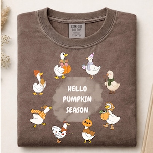 Halloween eend shirt Comfort Colors grappig griezelig T-shirt vintage dieren top herfst oktober outfit heksenachtig vogelliefhebber cadeau schattige herfstkleding