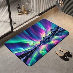 Dywanik łazienkowy Northern Lights, dywanik łazienkowy Aurora Borealis, niestandardowa mata łazienkowa z okrzemkami, szybkoschnąca w wodzie podkładka pod stopy