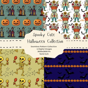 Ensemble de motifs sans couture rétro effrayants pour Halloween, papier numérique pour tissu squelette zombie