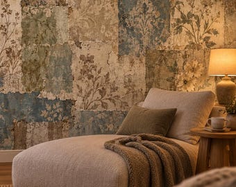 Vintage-Patchwork-Tapete, antike florale Wanddekoration