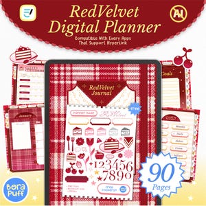 Red Velvet Digital Planner Goodnotes Undated Hyperlinked Template Horizontal Journal iPad Notebook Free Stickers