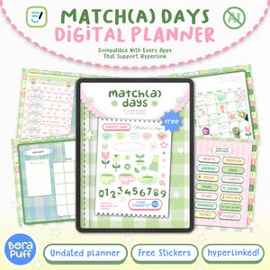 Agenda digital Matcha Goodnotes Plantilla sin fecha con hipervínculos Diario horizontal Cuaderno para iPad Pegatinas gratis