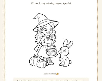 Halloween Coloring Pages for Kids, Not Scary Printable Coloring Sheets for Toddlers Preschool, Cute Bunny Pumpkin Ghost, PDF Ages 3-8